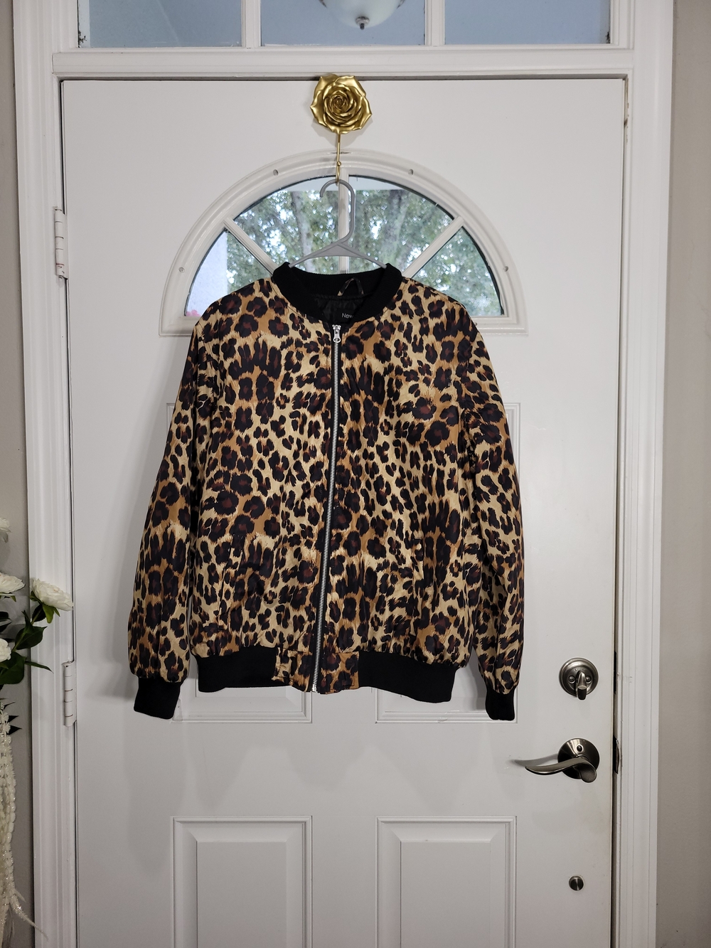 Leopard Print Bomber Jacket in Tan and Black Size 2XL